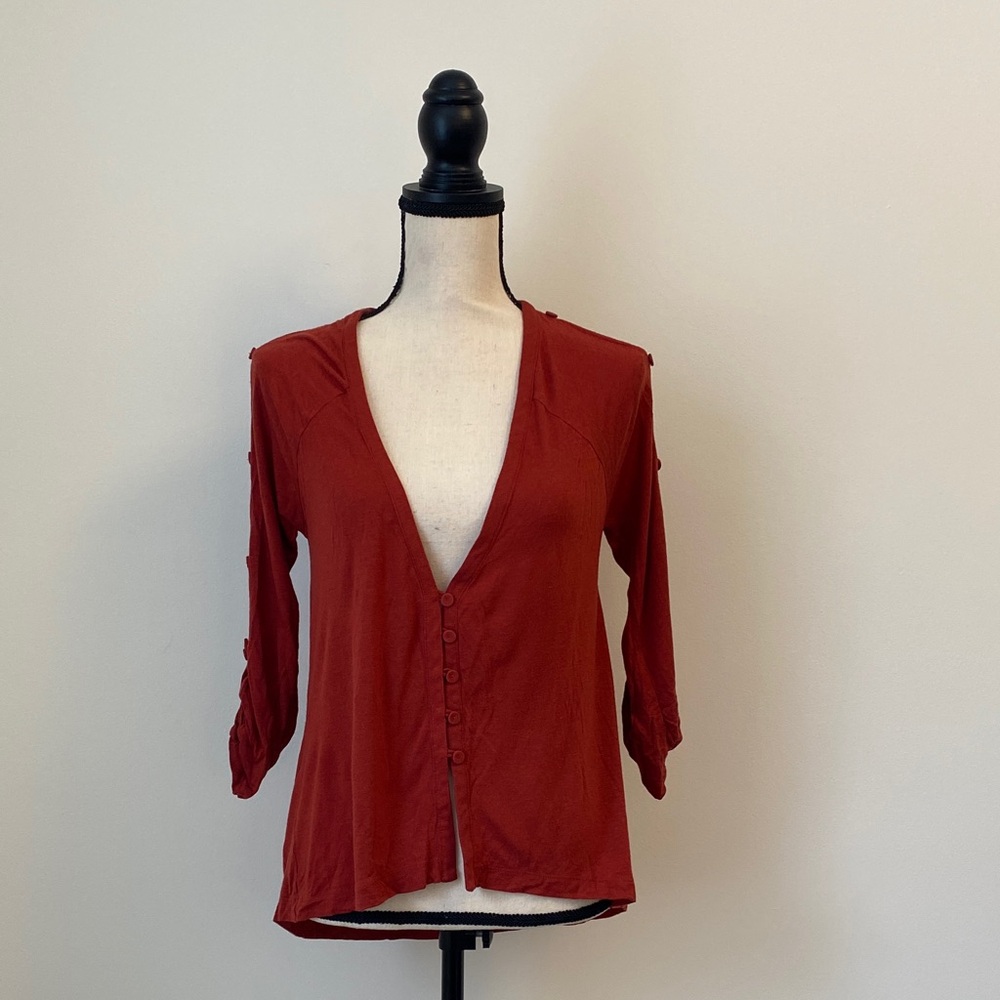 Anthropologie Rust Red Button-Up Top